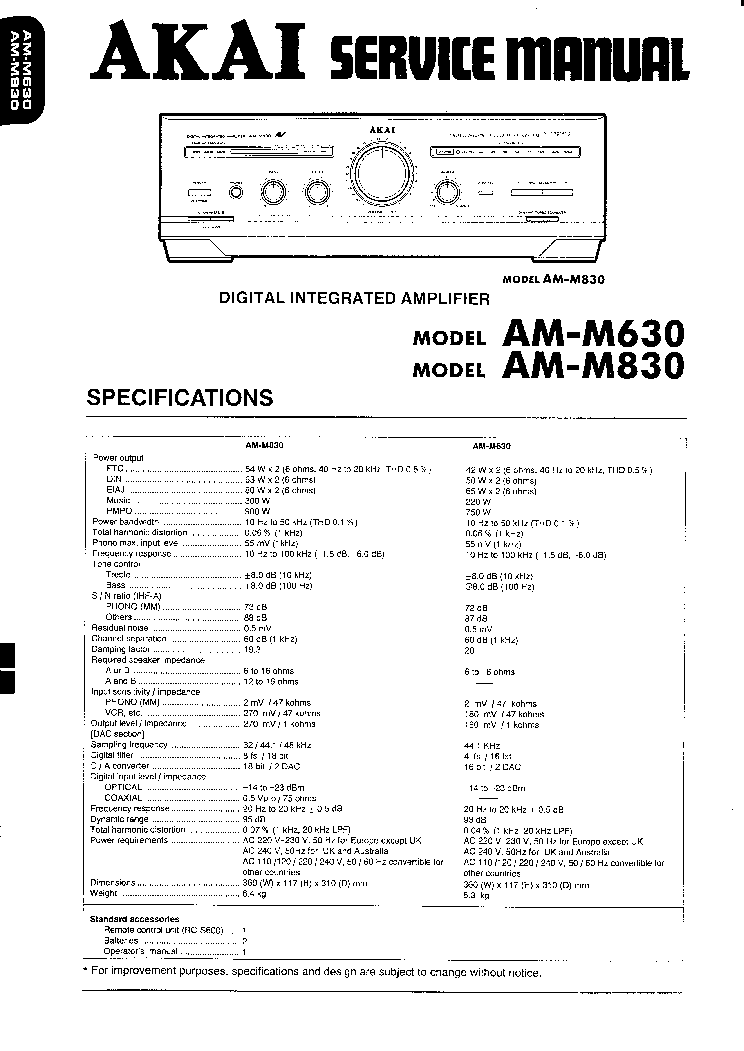 Original Service Manual esquema eléctrico Akai am-m630 am-m830 