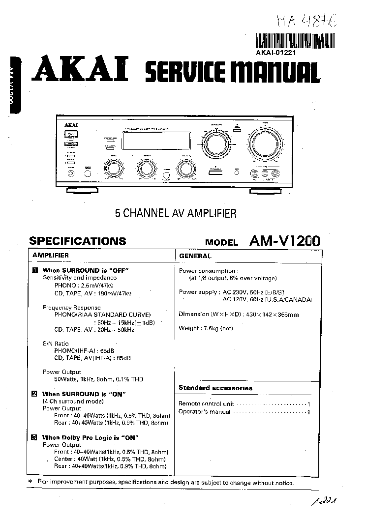 AKAI AM-V1200 service manual (1st page)