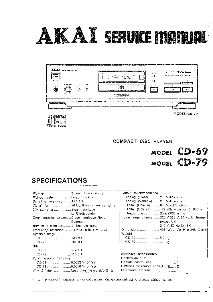 AKAI CD-69 79 service manual (1st page)
