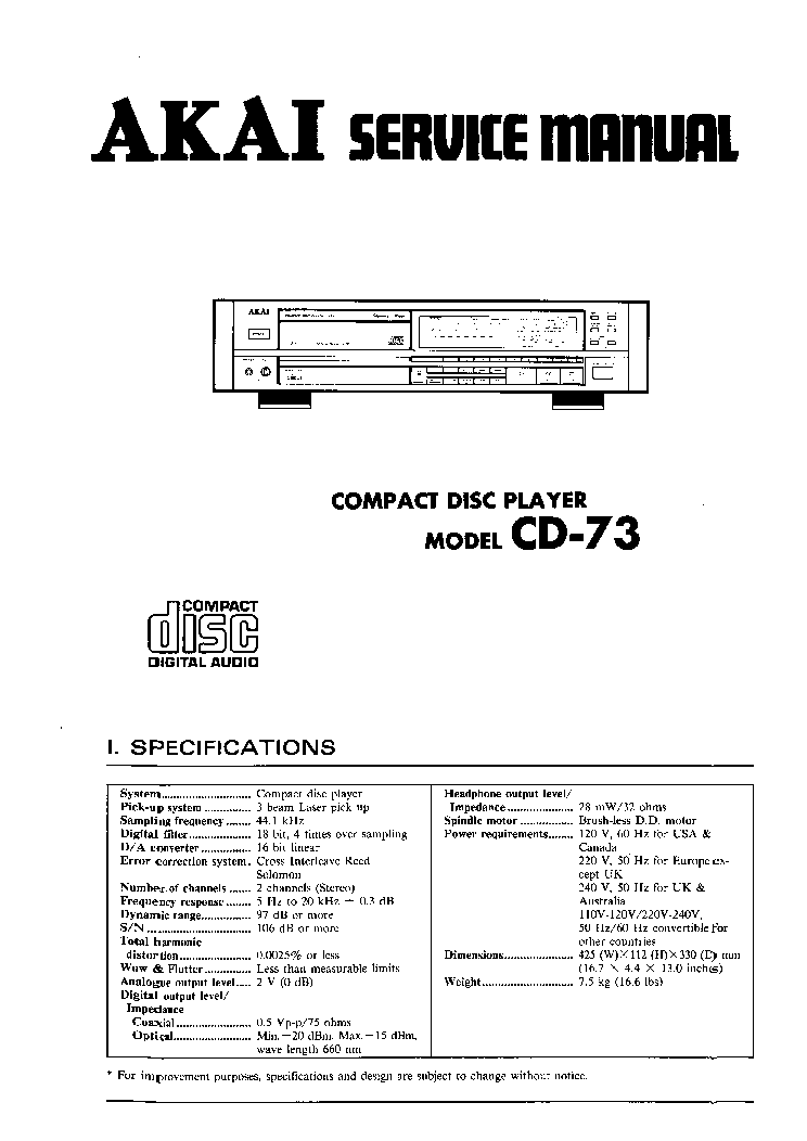 AKAI CD-73 service manual (1st page)