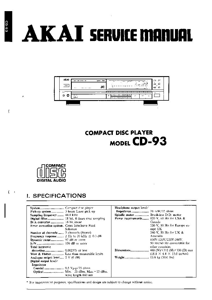AKAI CD-93 service manual (1st page)