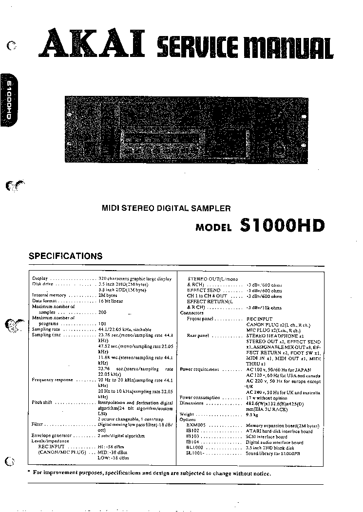 AKAI S1000HD MIDI DIGITAL SAMPLER service manual (1st page)