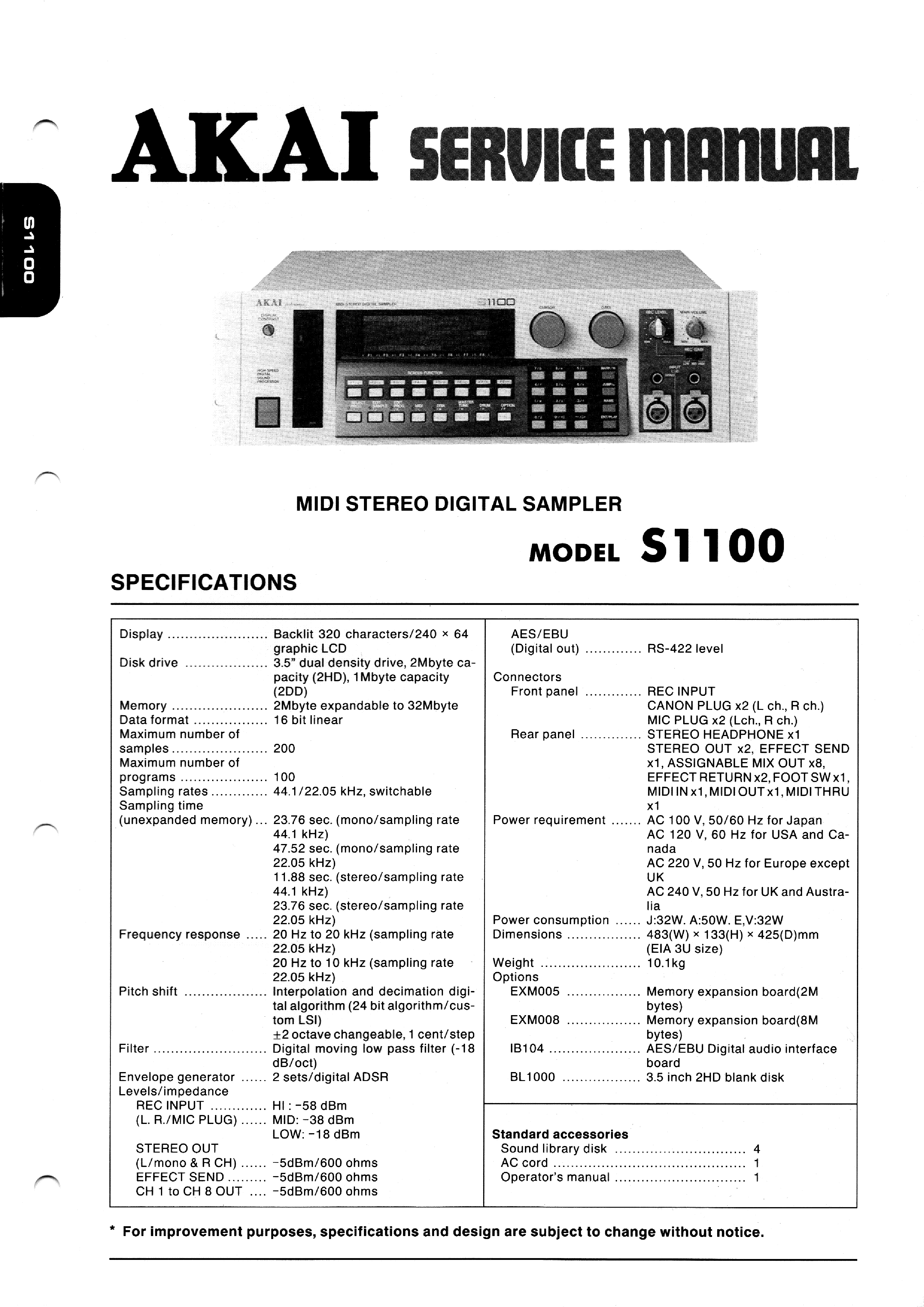 AKAI S1100 SM service manual (1st page)
