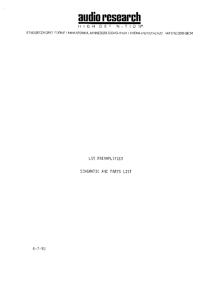 AUDIO-RESEARCH LS5 PREAMPLIFIER service manual