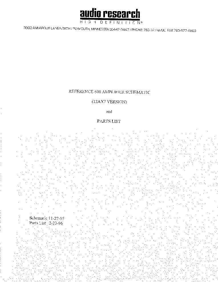 AUDIO-RESEARCH REF600 REFERENCE AMPLIFIER SCH service manual