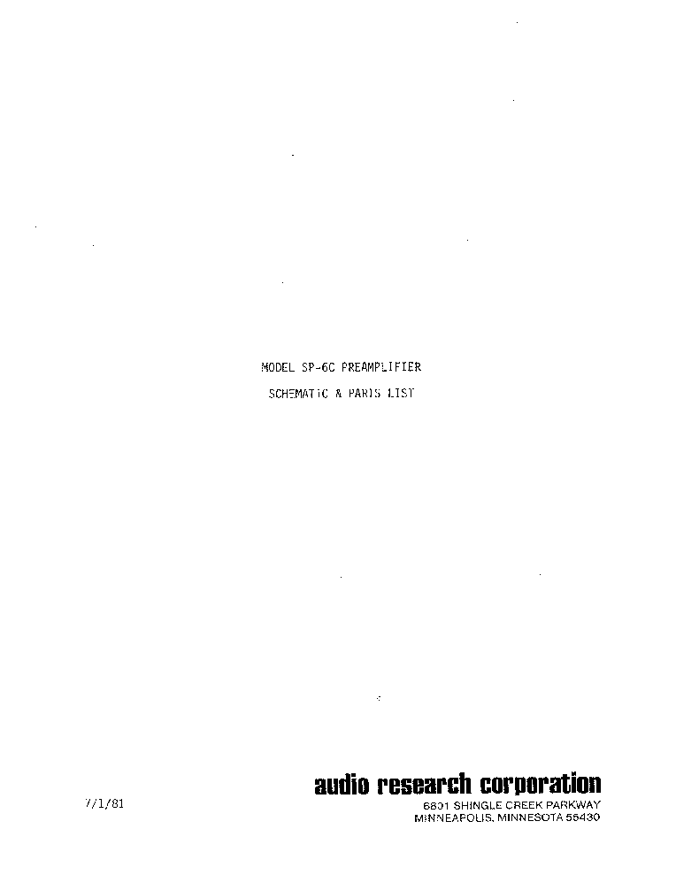 AUDIORESEARCH SP6C PREAMPLIFIER Service Manual download, schematics
