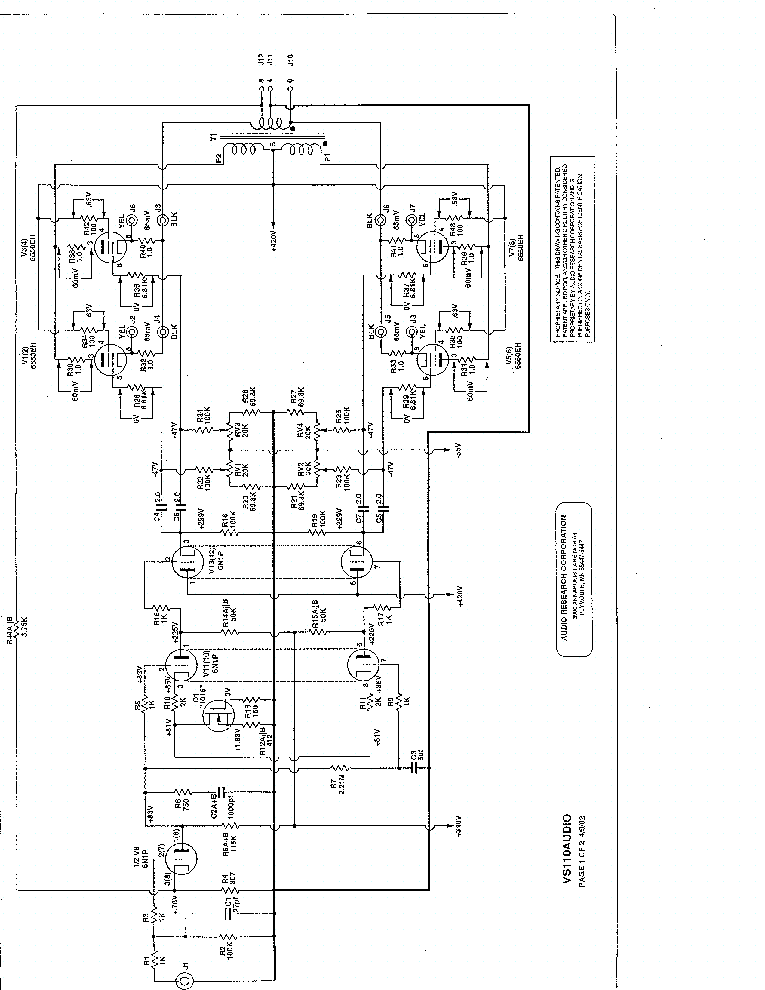 AUDIO-RESEARCH VS110 AMPLIFIER Service Manual download, schematics