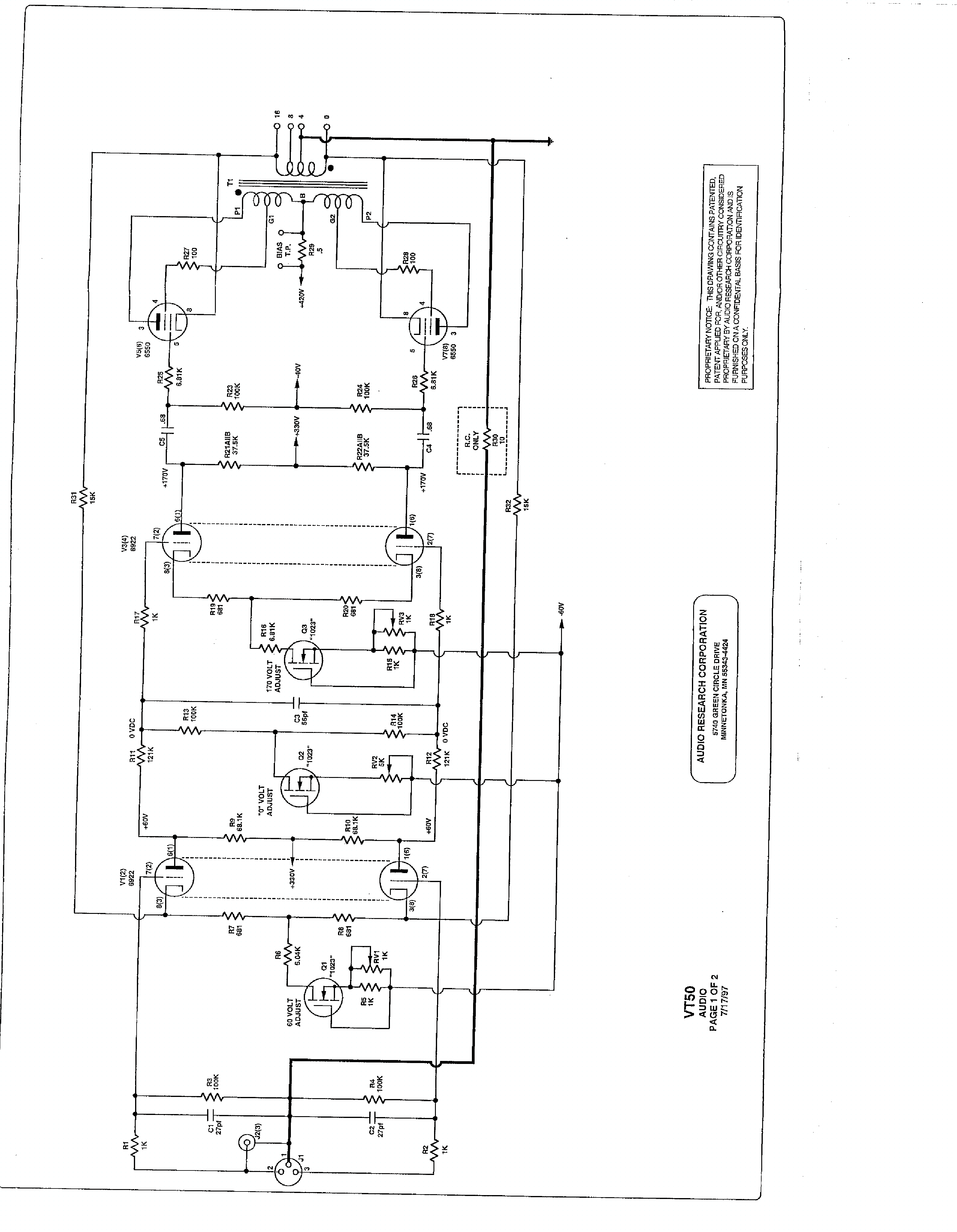 AUDIO-RESEARCH VT50 AMPLIFIER Service Manual download, schematics