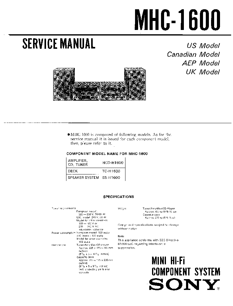 SONY MHC-1600 SERVICE INFO service manual