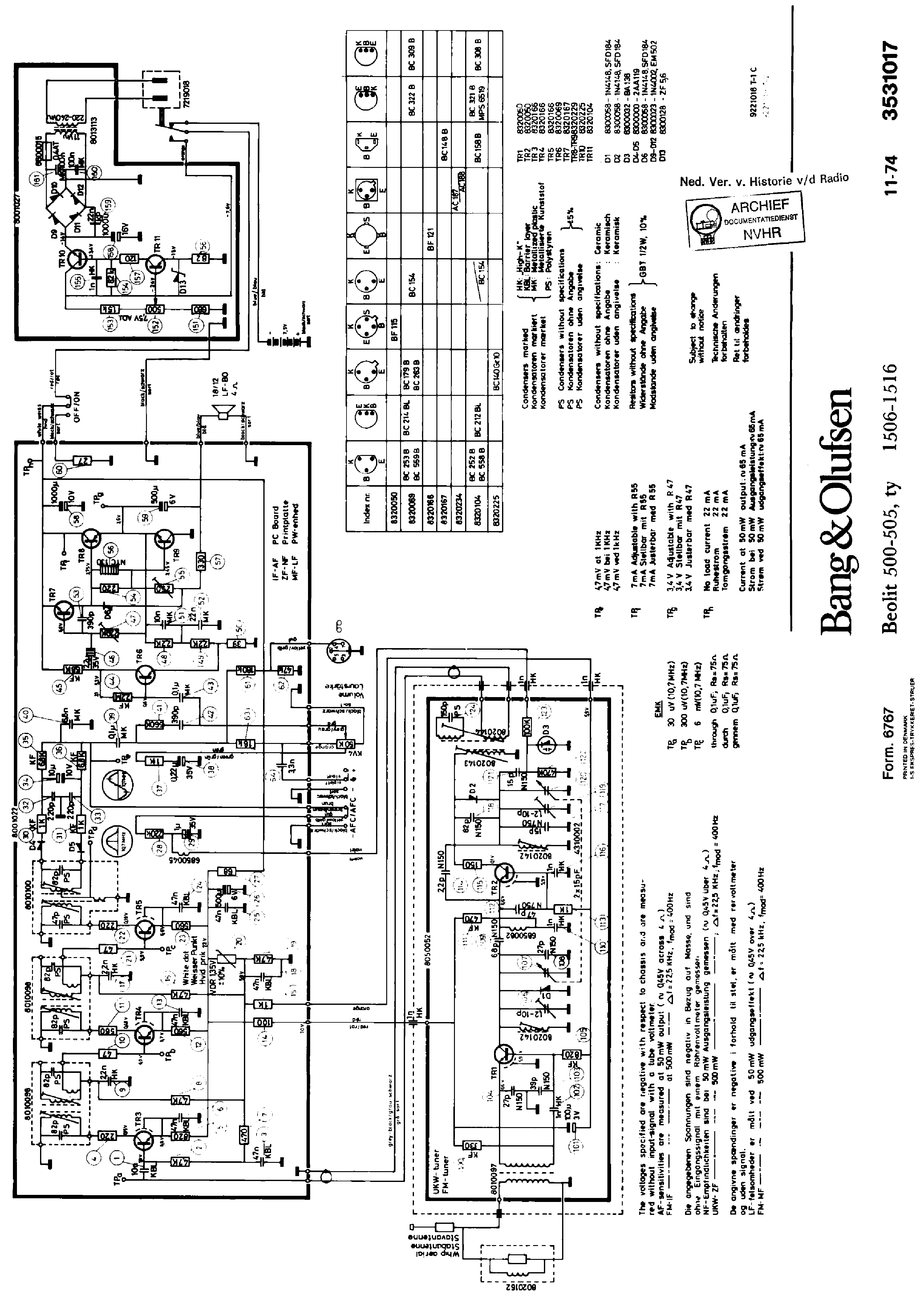 B-O BEOLIT 500-505 TYPE 1506-1516 RECEIVER SCH service manual (1st page