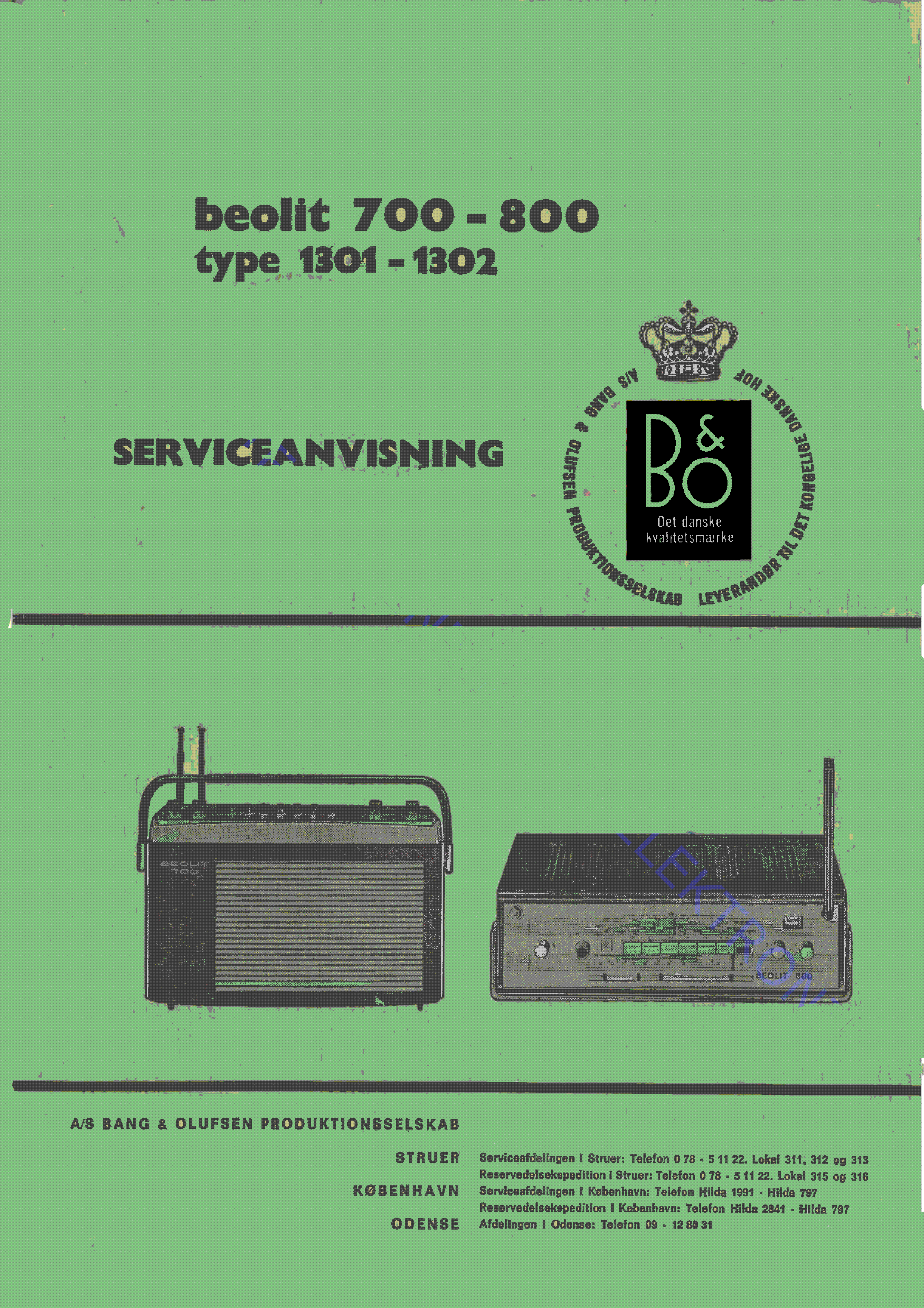B & O Bang & Olufsen Service Manual für Beogram 1800  Type  5213  Copy 