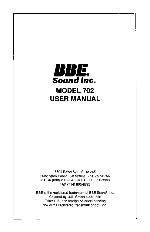 Bbe Sound 362 Sonic Maximizer User Man Sch Service Manual Download Schematics Eeprom Repair Info For Electronics Experts