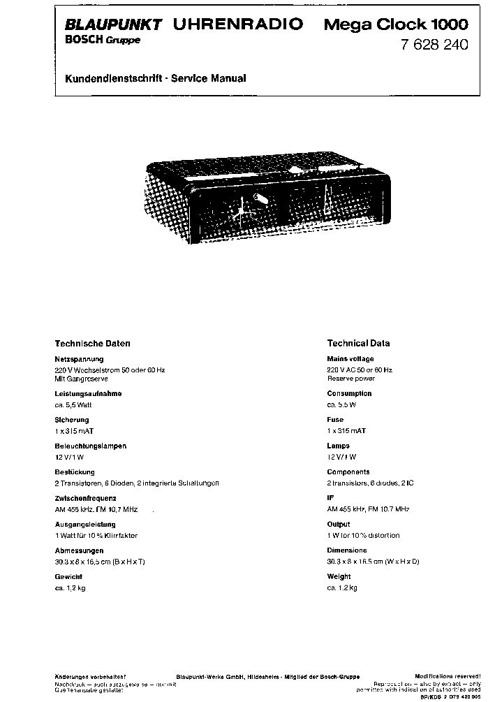 BLAUPUNKT MEGA CLOCK 1000 7628240 SM service manual