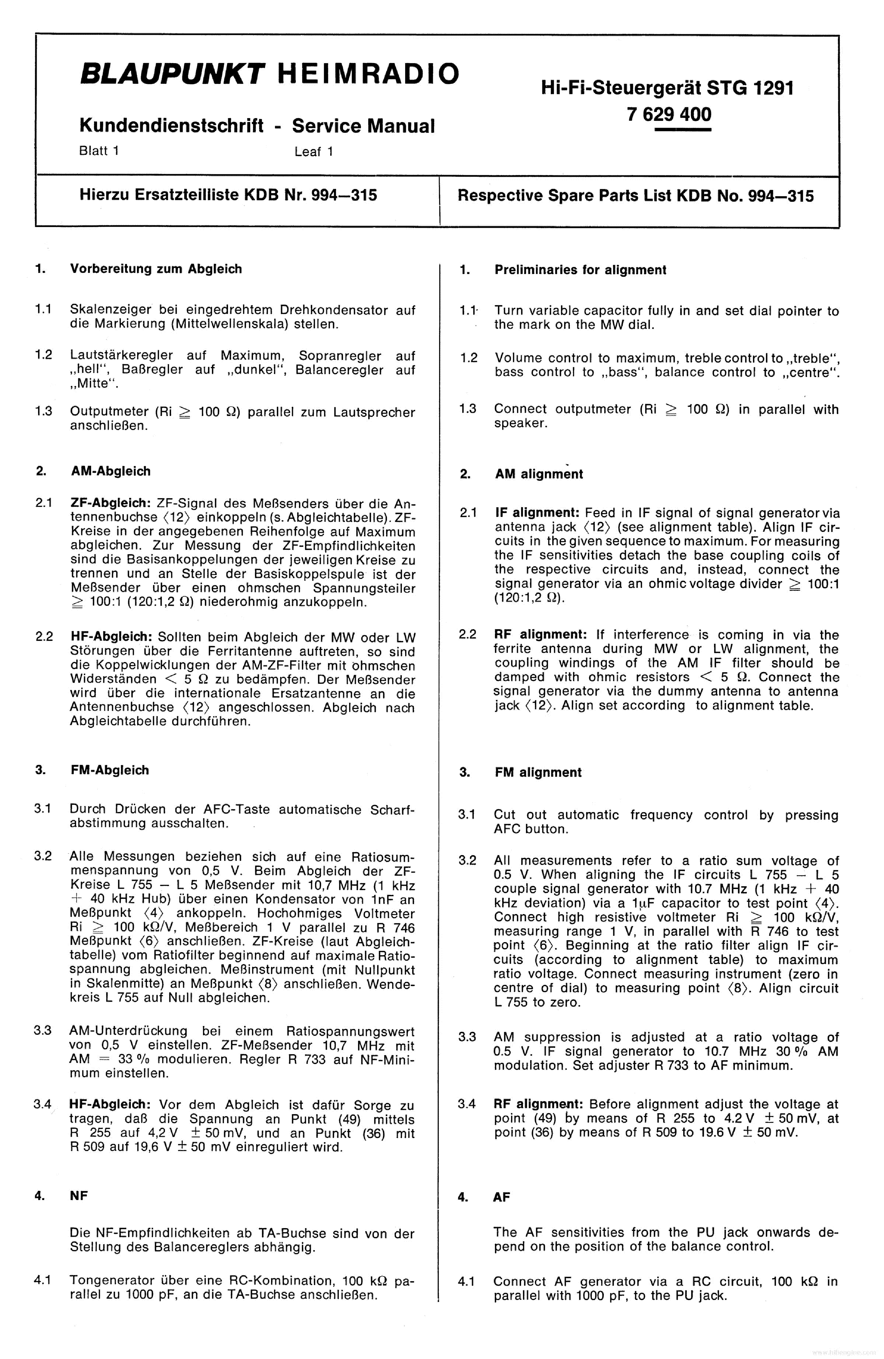 BLAUPUNKT STG1291 SM service manual