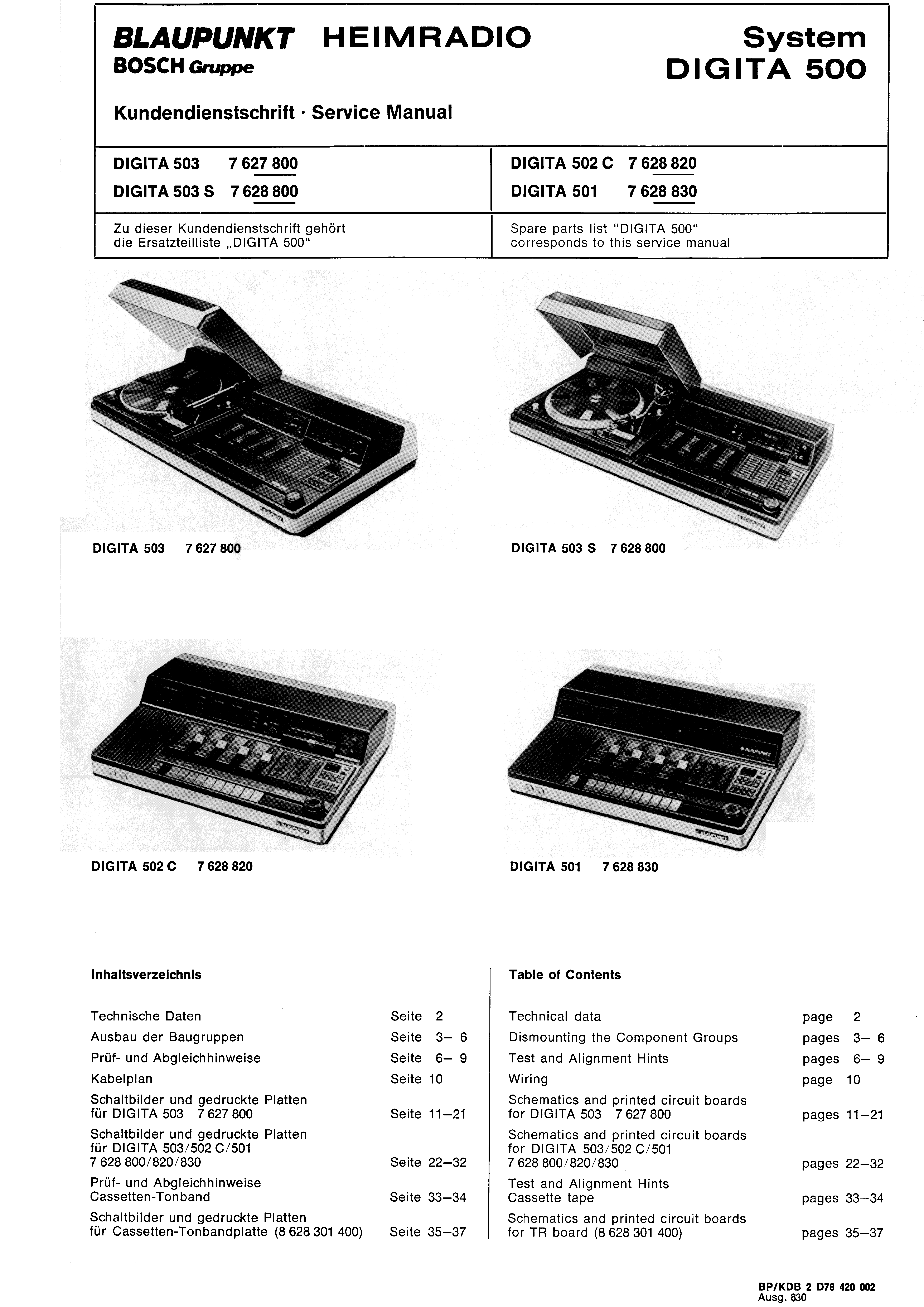 BLAUPUNKT SYSTEM DIGITA 500 SM service manual
