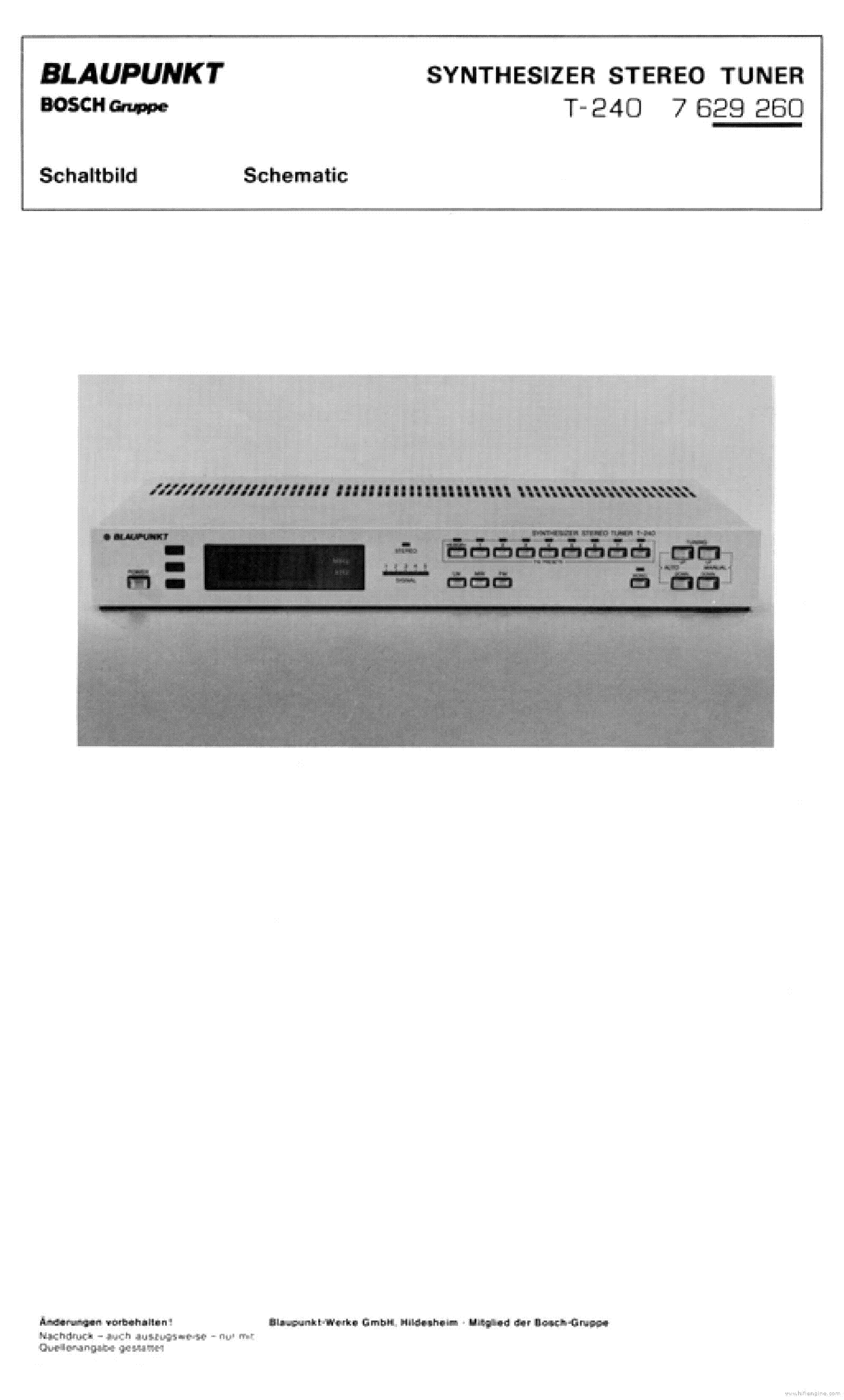 BLAUPUNKT T-240 TUNER SCH service manual