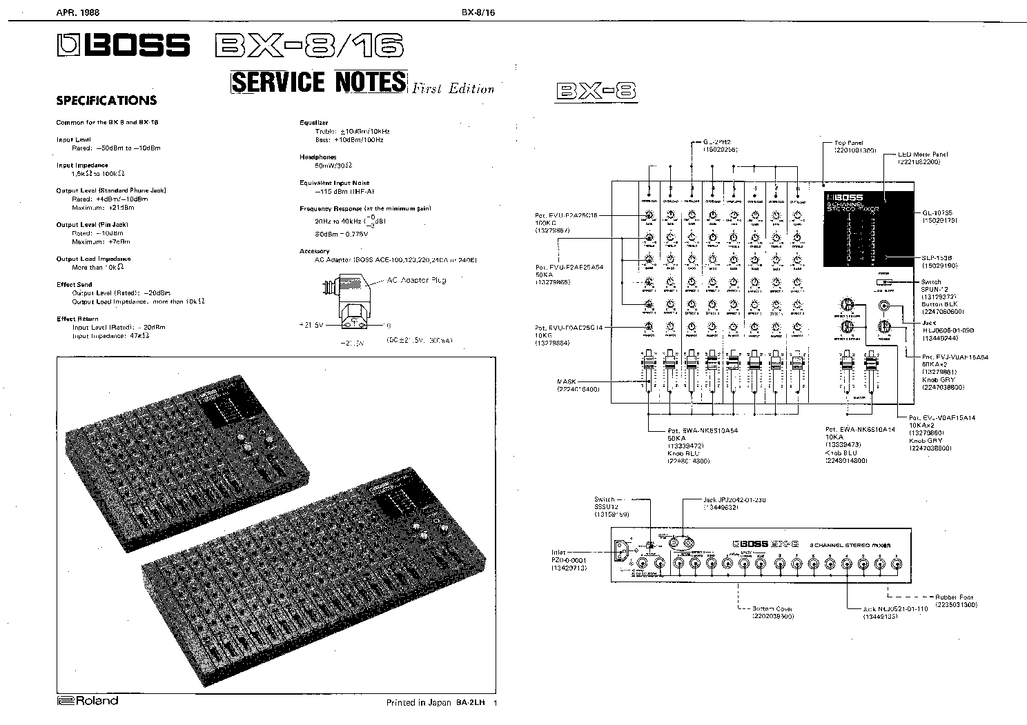 BOSS BX-8 BX-16 SM Service Manual download, schematics, eeprom 