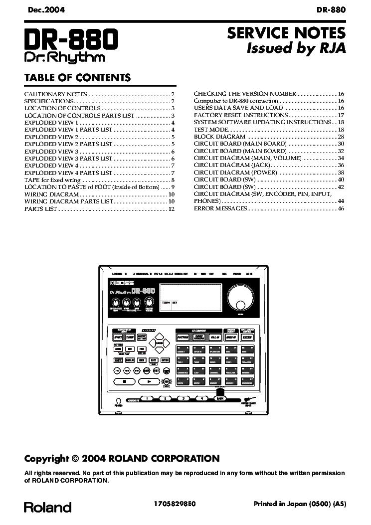 BOSS DR-880 SM Service Manual download, schematics, eeprom, repair info for  electronics experts