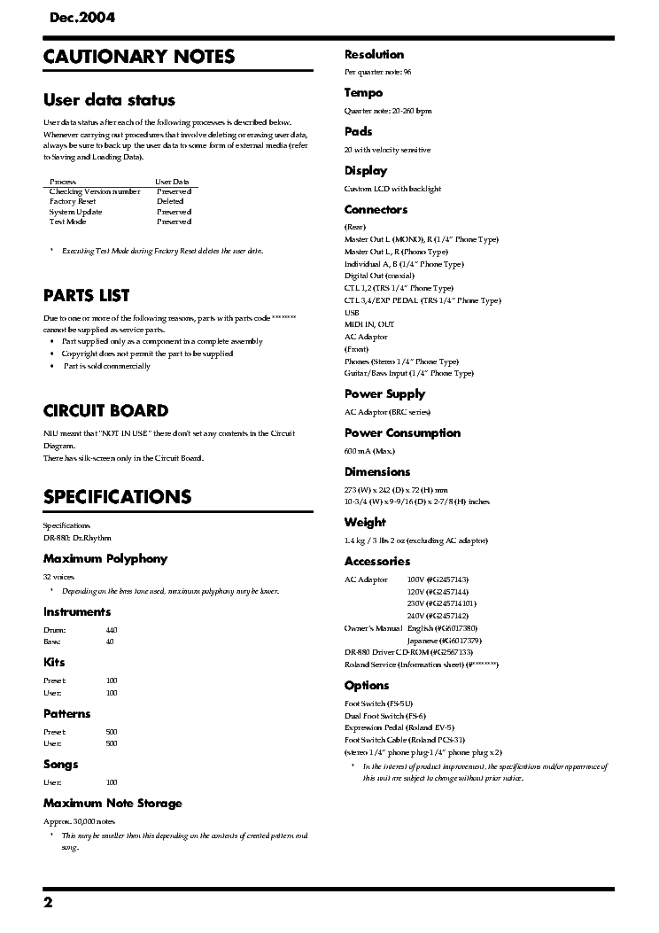 BOSS DR-880 SM service manual (2nd page)