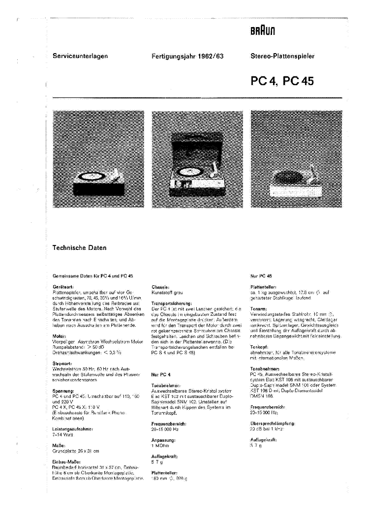 Braun Service Manual für PC 4-45  Copy 