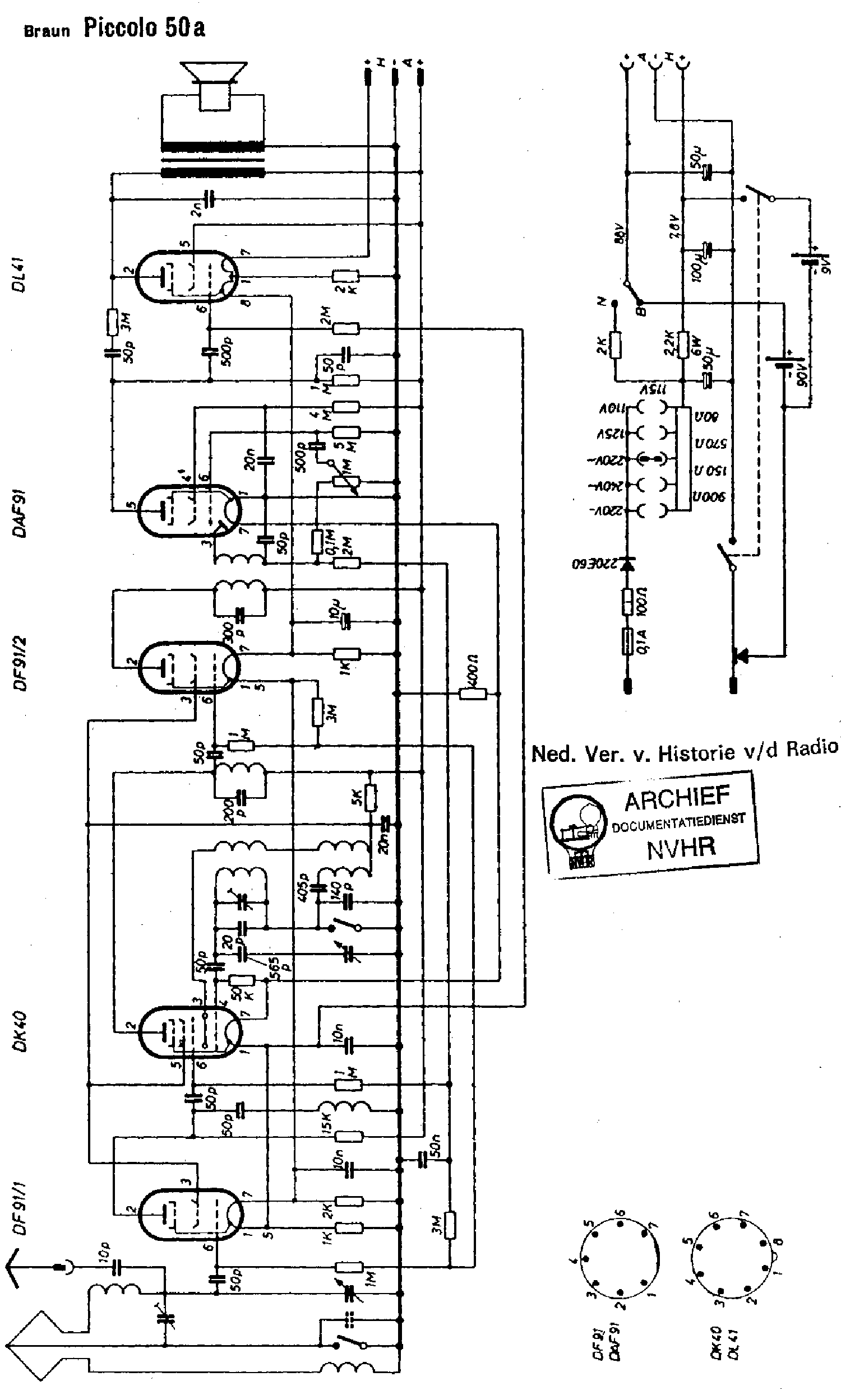 BRAUN PICCOLO50A BATTERY OR AC RECEIVER SCH service manual