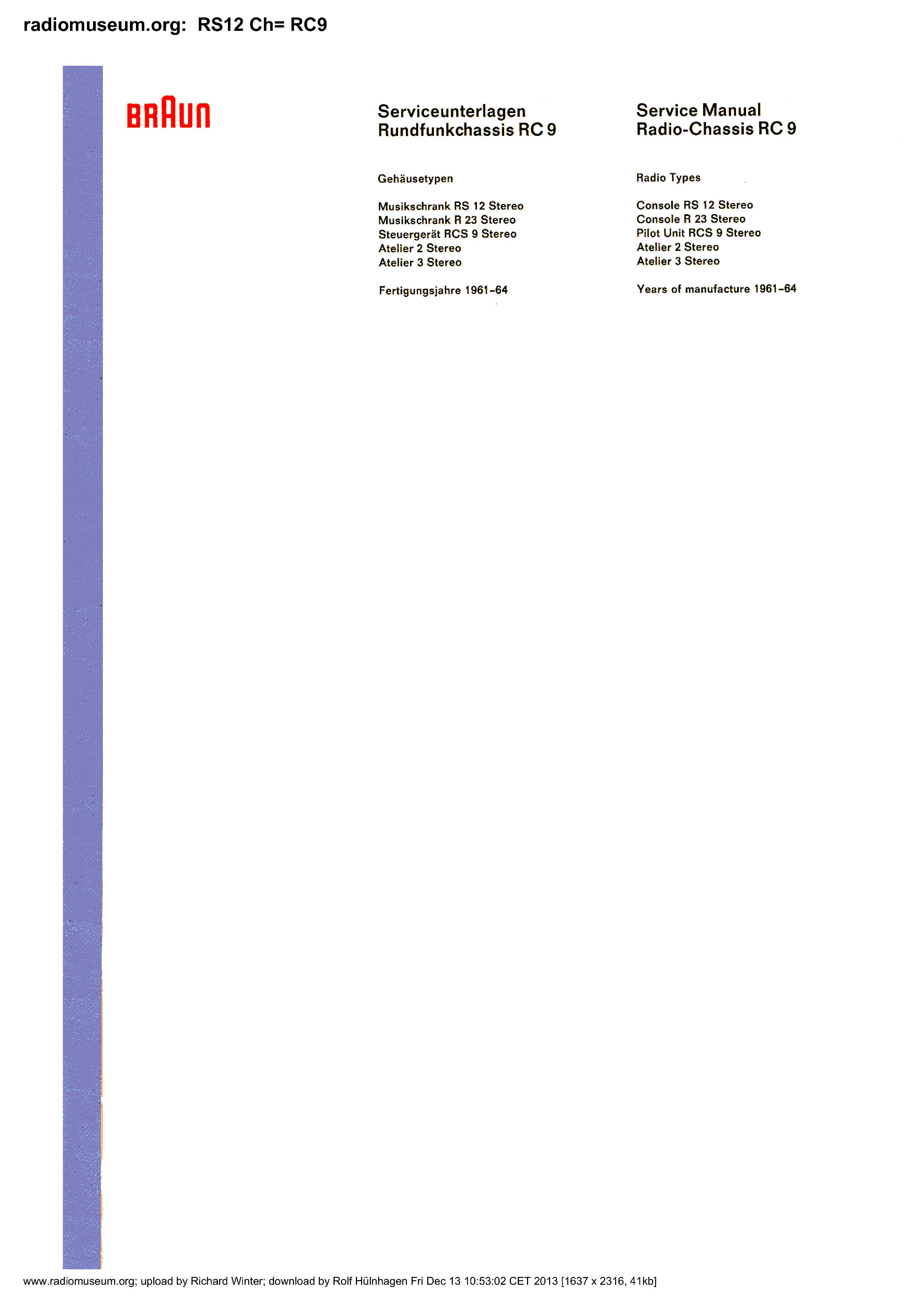 BRAUN RS12 CHASSIS RC9 service manual