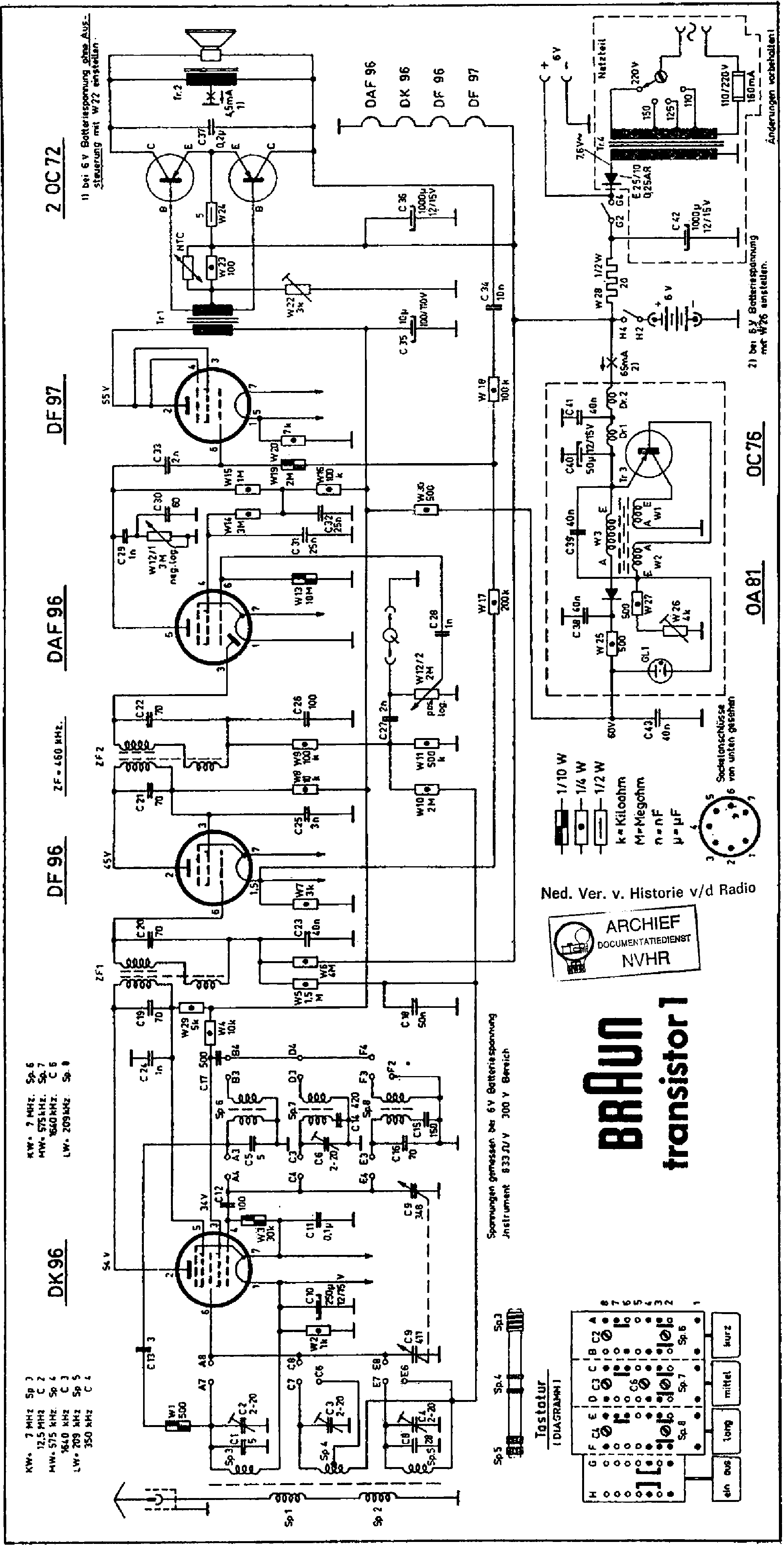 BRAUN TRANSISTOR1 6V-DC AND 220V-AC KOFFERSUPER RECEIVER SCH service manual