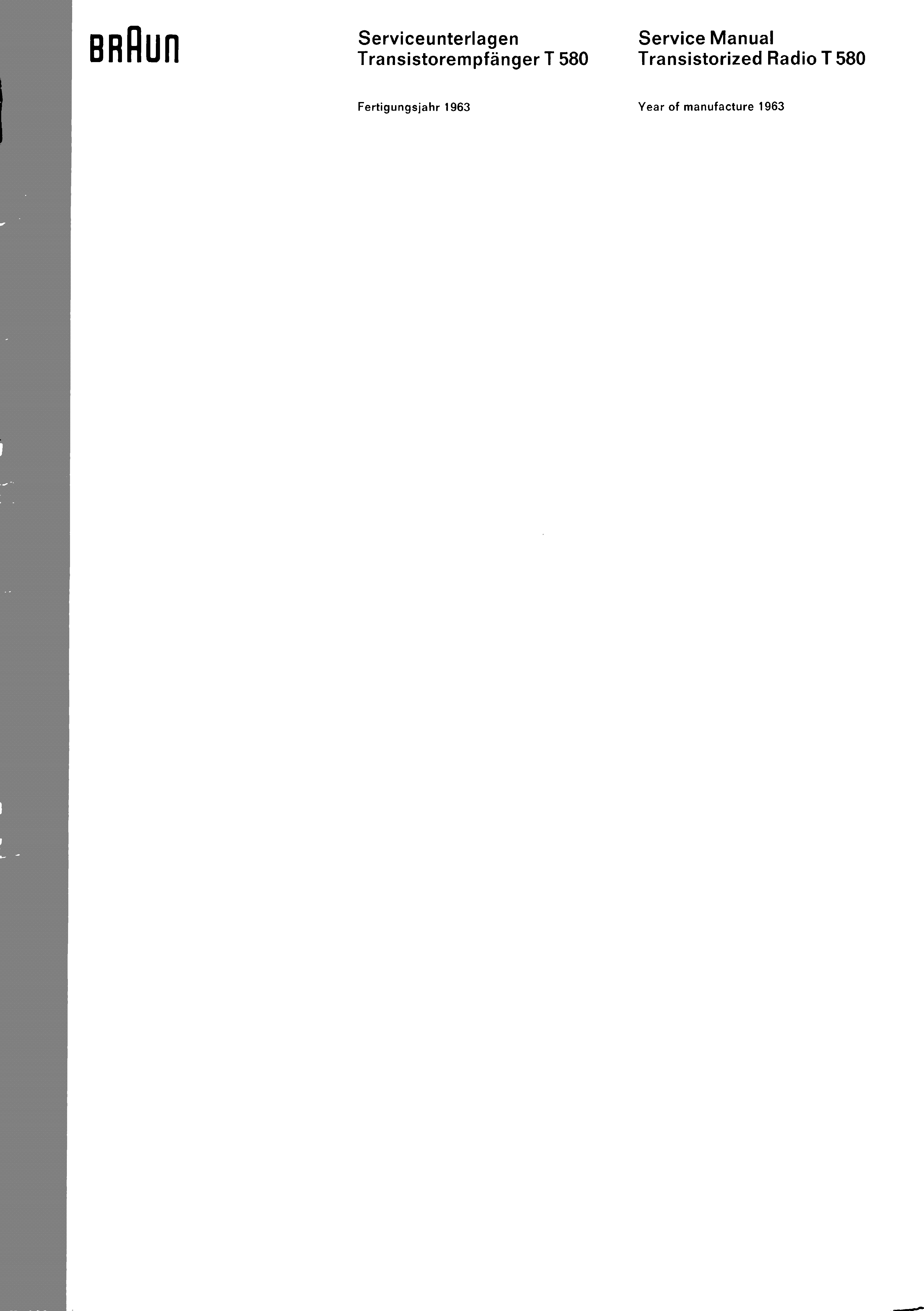 BRAUN TRANSISTOREMPFAENGER T 580 SM service manual