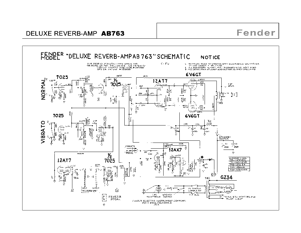 Схема fender deluxe reverb