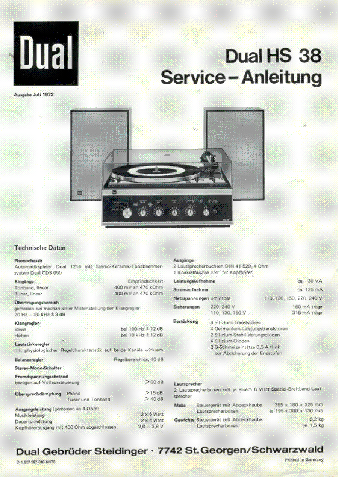Dual Service Manual für HS 152  Copy 