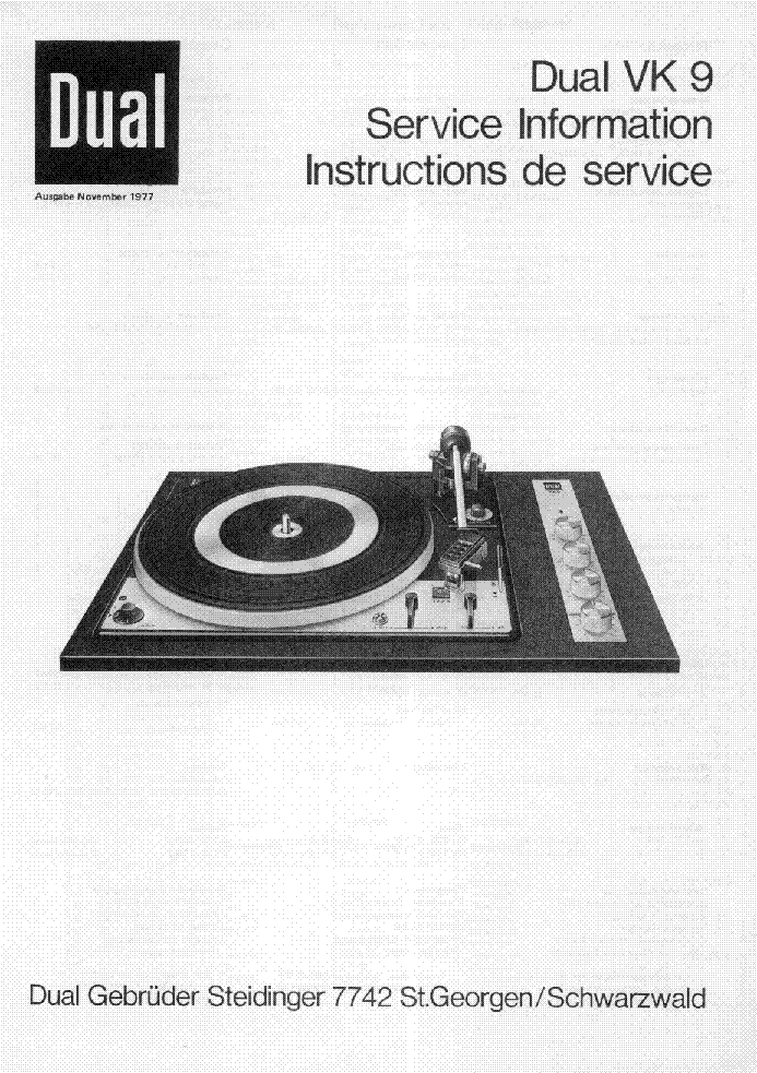DUAL VK9 TURNTABLE service manual