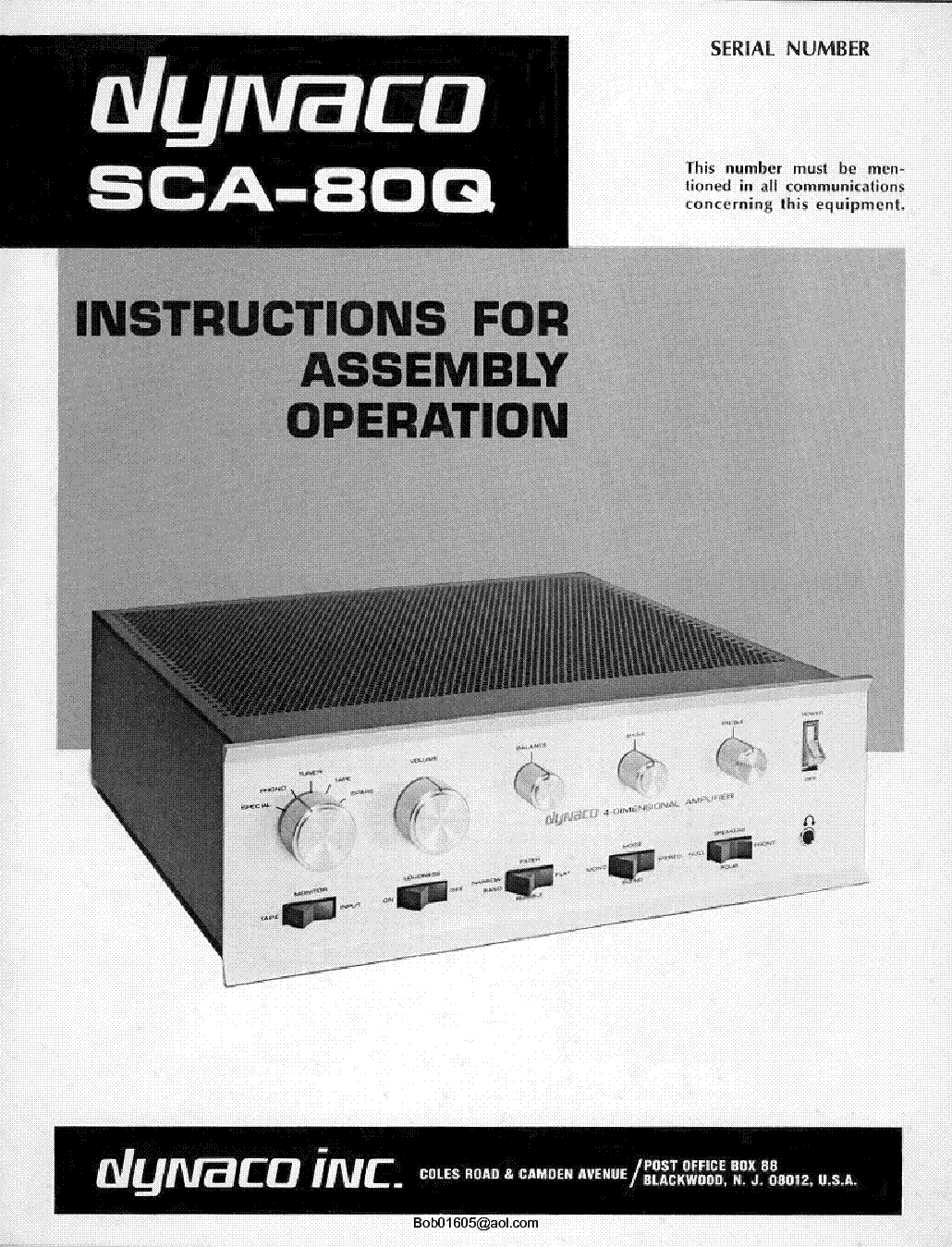 DYNACO SCA-80Q ASSEMBLY MANUAL service manual