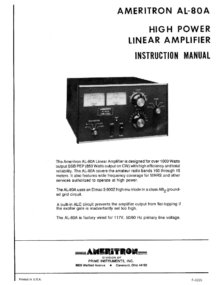 AMERITRON AL-80A SM service manual -=Preview. 