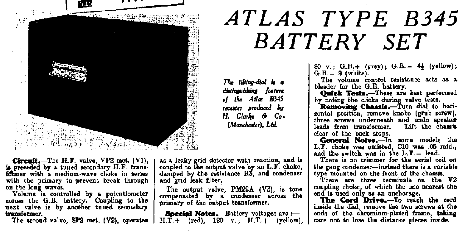 ATLAS B345 BATTERY RECEIVER 1935 SM service manual