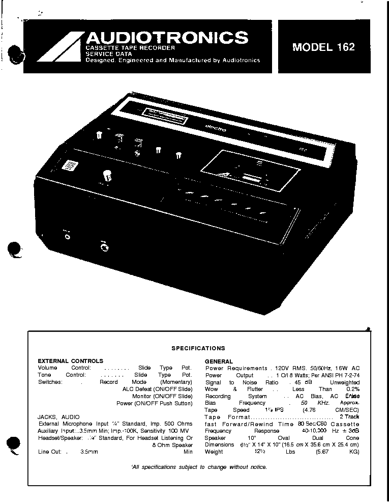 AUDIOTRONICS 162 SM service manual