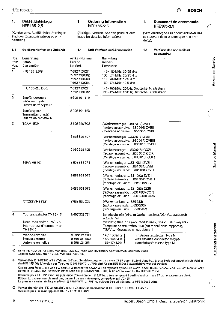 BOSCH HFE-165 SM Service Manual download, schematics, eeprom, repair ...