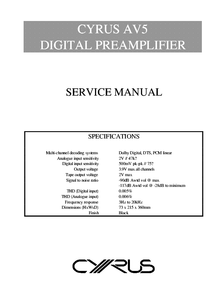CYRUS AV5 DIGITAL PREAMPLIFIER SM service manual (1st page)
