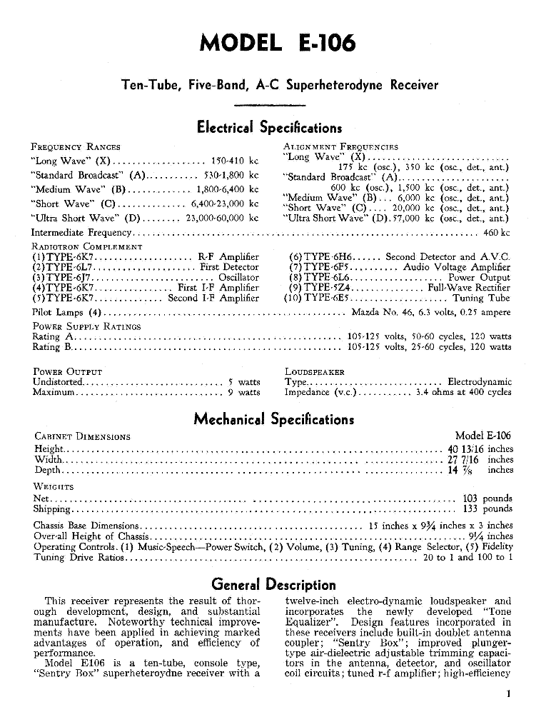 GENERAL ELECTRIC CANADA E106 RADIO SM Service Manual download Sns-Brigh10