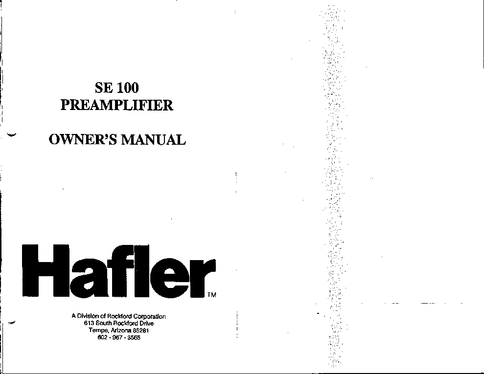 HAFLER SE100-PRE-OM service manual