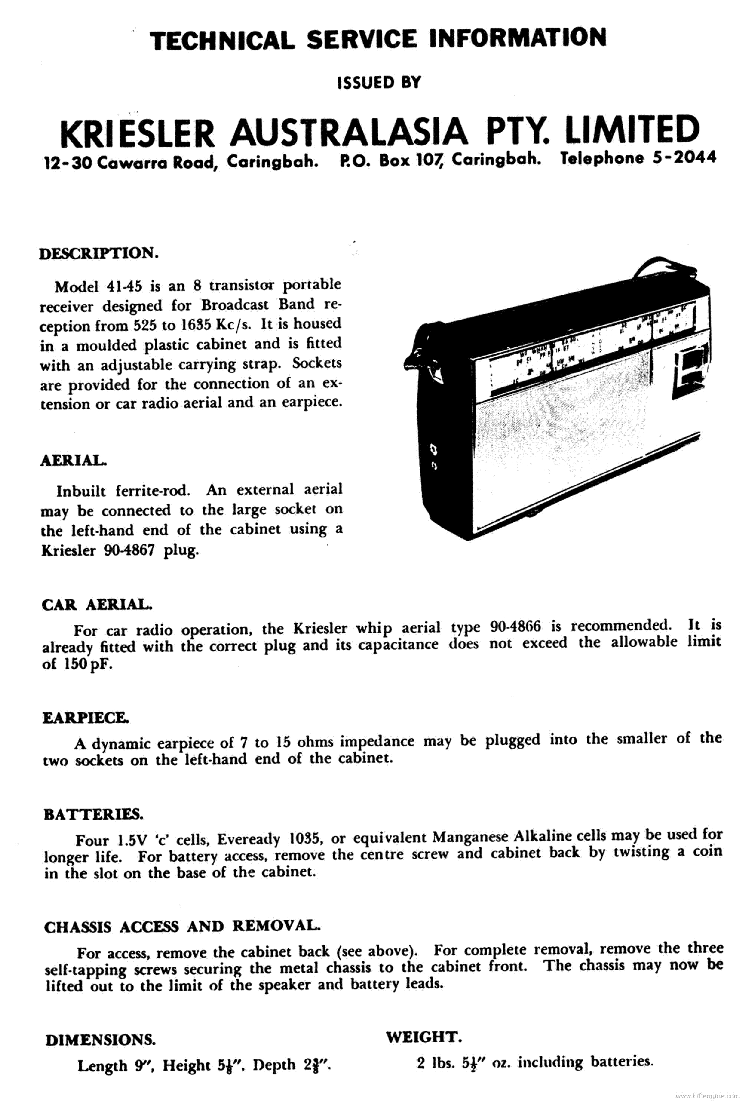 KRIESLER 41 45 service manual