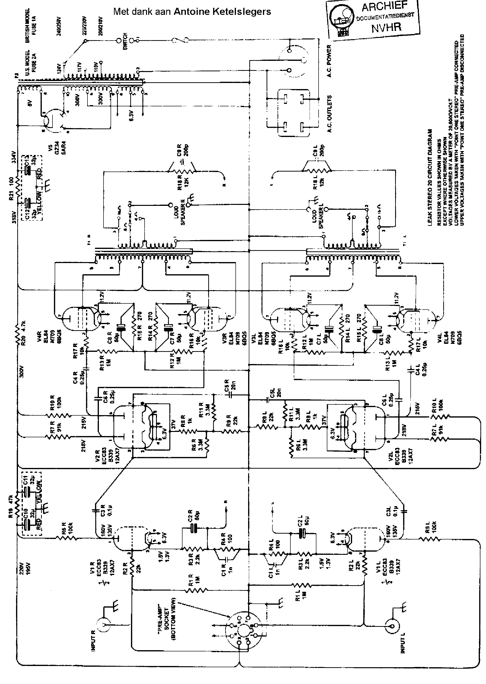 LEAK STEREO20 4XEL84,6BQ5 AMPLIFIER SCH service manual (1st page)