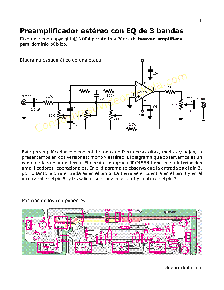 PROJECT PREAMP 3 BANDS RC4558 POWER SUPPLY SIMPLE PCB SCH service manual (1st page)