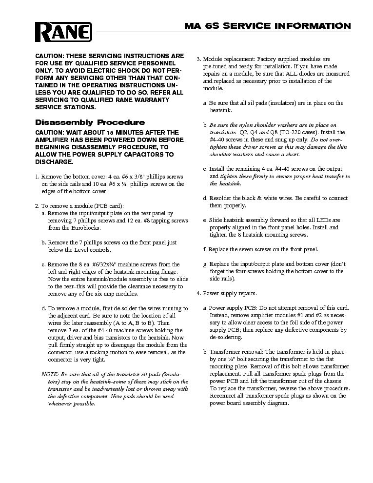 RANE MA-6S service manual