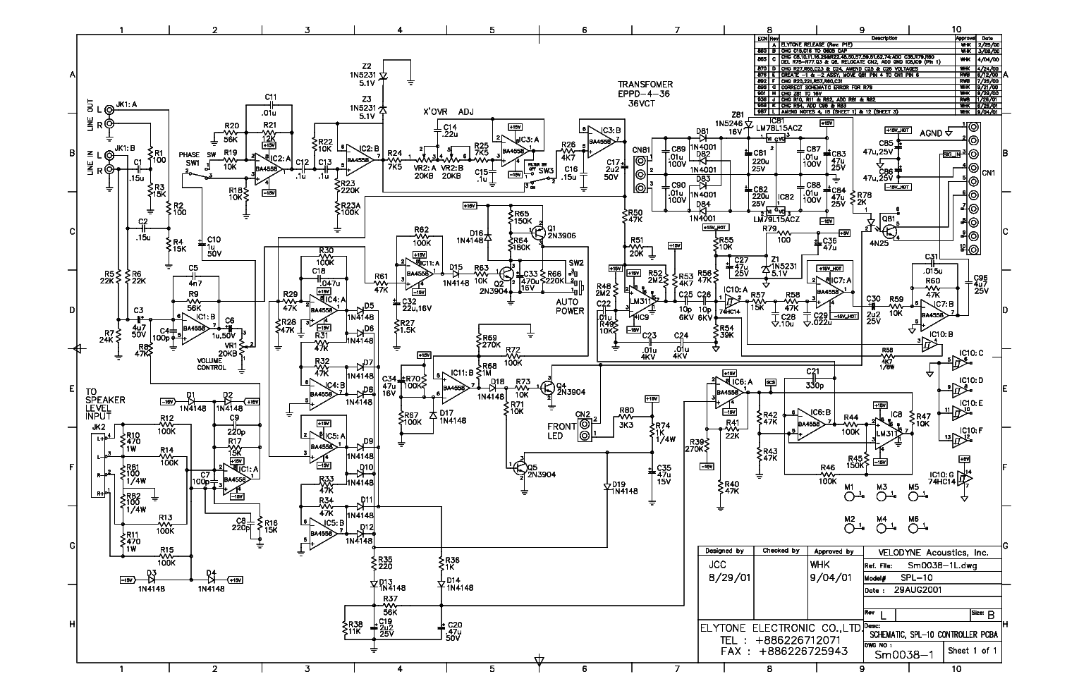 VELODYNE SPL-10 CONTROL-PCB SCH service manual (1st page)