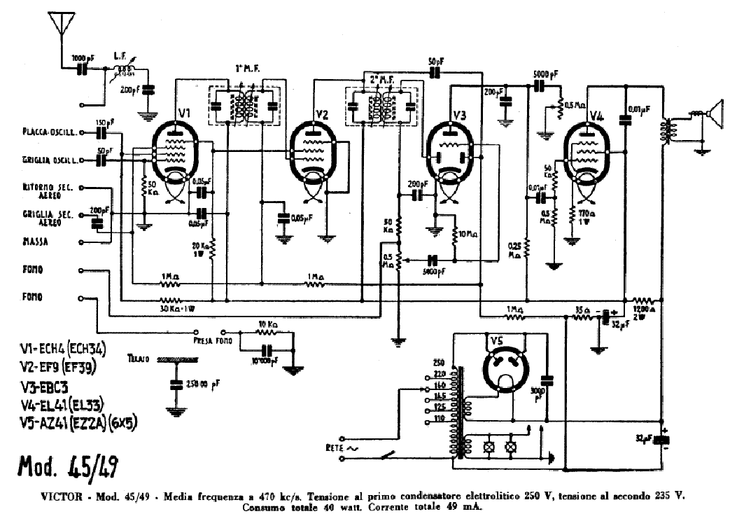 VICTOR 45 49 AM RADIO RECEIVER SCH Service Manual download, schematics ...