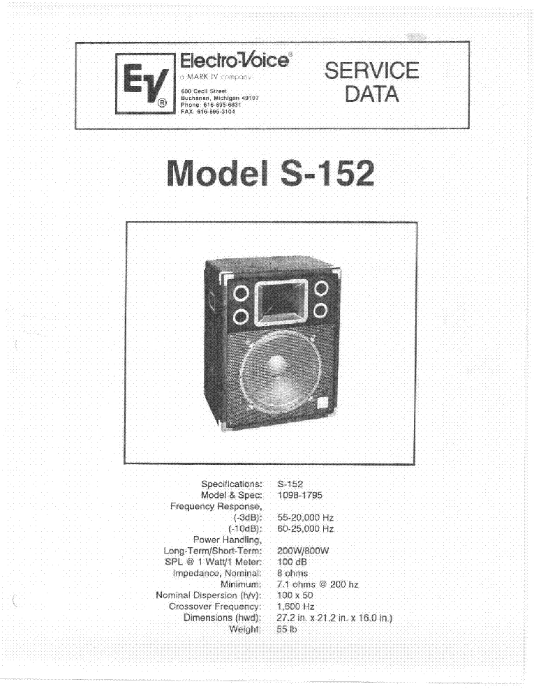 Electro Voice S 152 Sm Service Manual Schematics Eeprom Electro Voice S 152 Sm Service Manual 1st Page