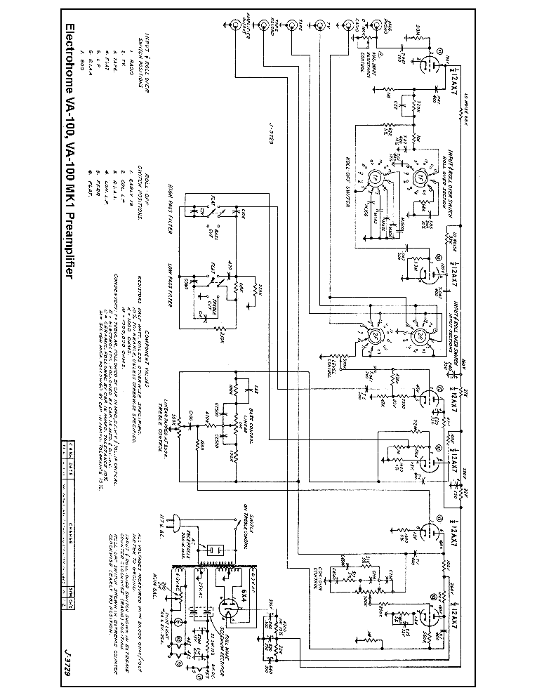 ELECTROHOME VA-100 VA-100 MK-I PREAMPLIFIER SCH Service Manual download