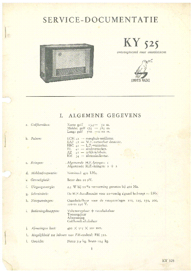 ERRES KY525 AM-FM RECEIVER SM service manual