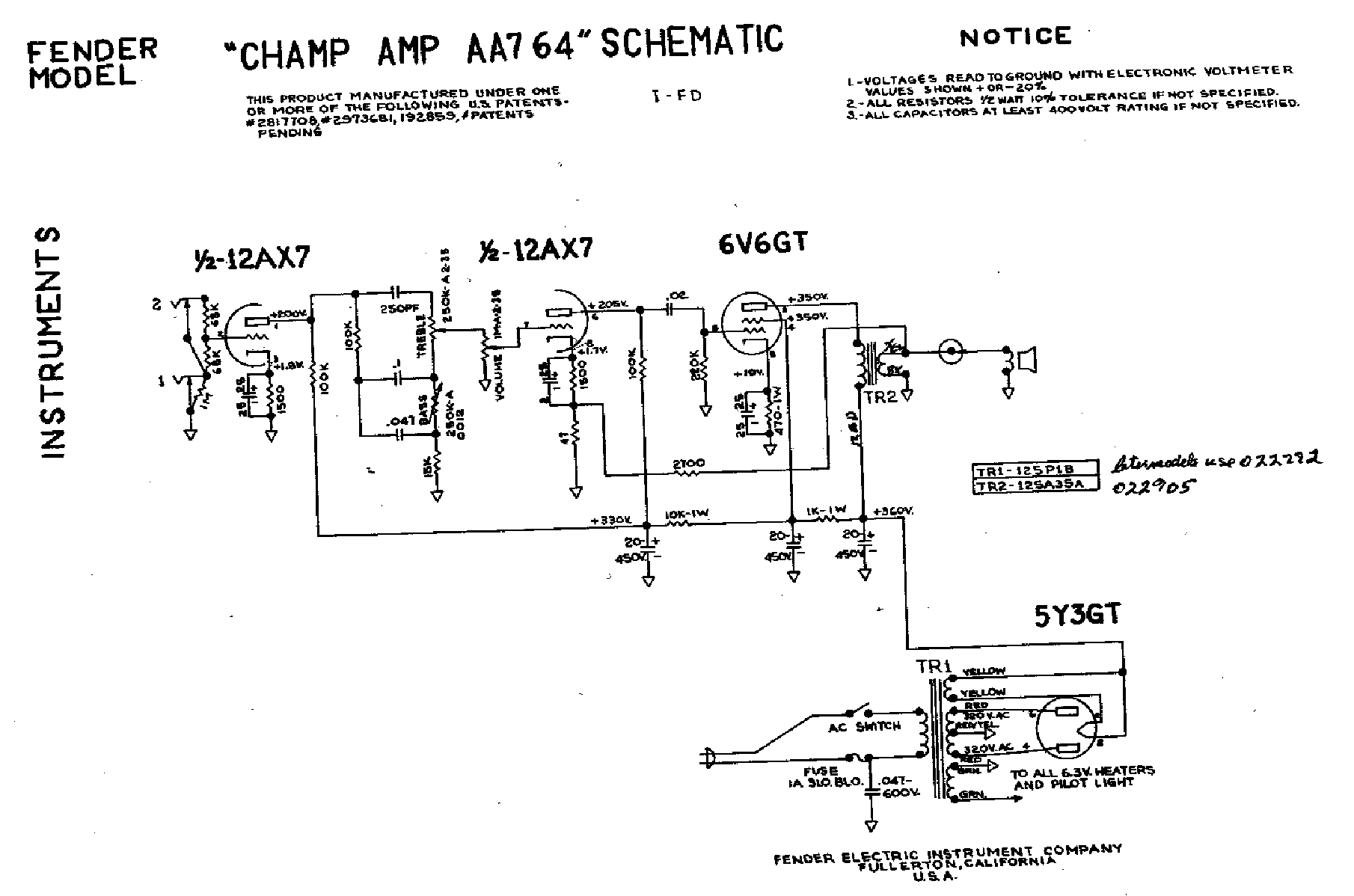 FENDER CHAMP AA-764 SCHEM service manual (1st page)
