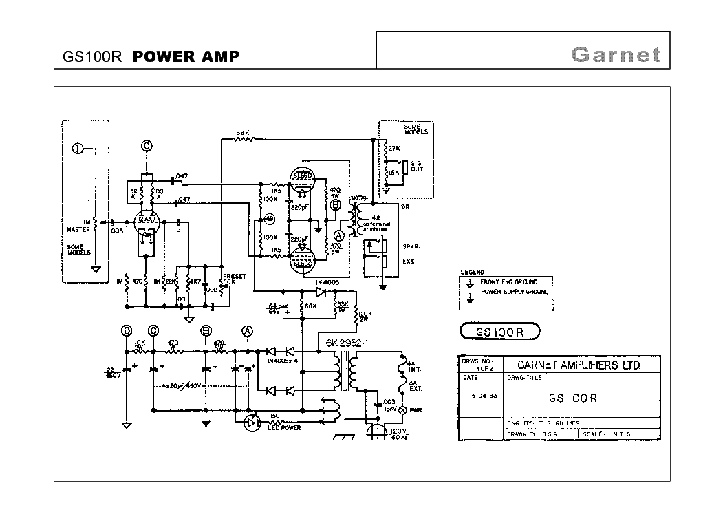 GARNET GS100R POWERAMP SUPPLY SCHEMATIC Service Manual download